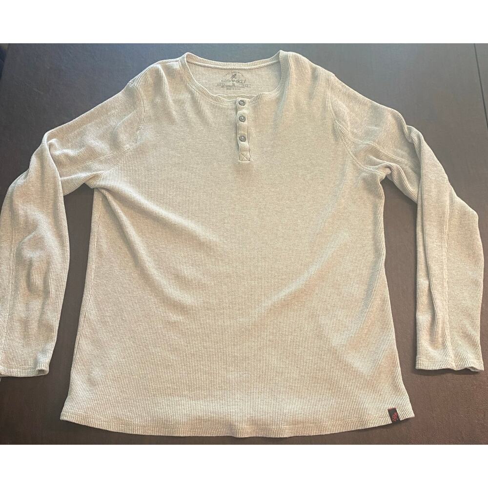 Gramicci Thermal Henley Long Sleeve Top Waffle Knit Oatmeal Tan XL Gorpcore Hike